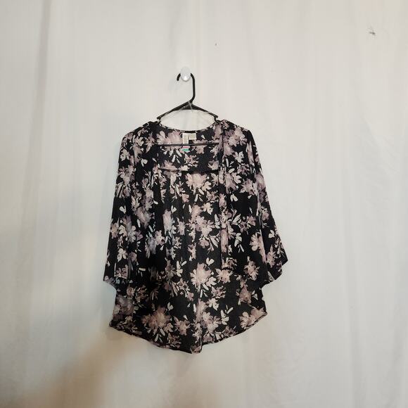 MIMI CHICA Black Purple Floral Lightweight Kimono Womens Medium M Boho Bohemian - Picture 1 of 7